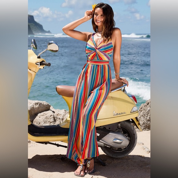 Bold Beat Striped Jumpsuit. Colorful Striped Jumpsuit - Picture 2 of 5
